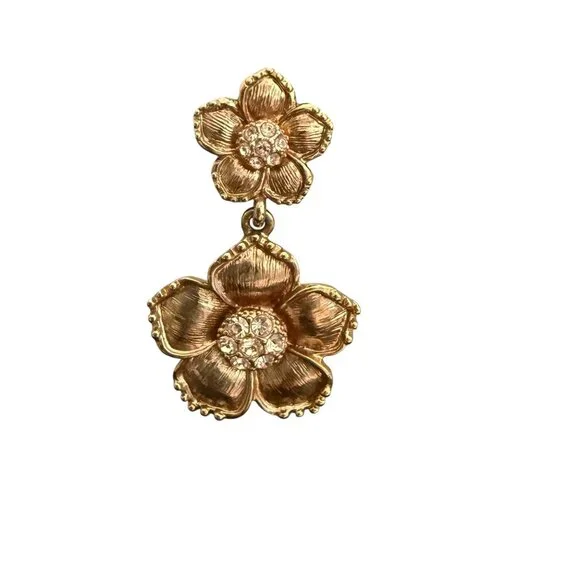 SOLD SOLDKate Spade 14k Gold Filled Floral Garden Drop Earrings Crystal Accents - Picture 5 of 8